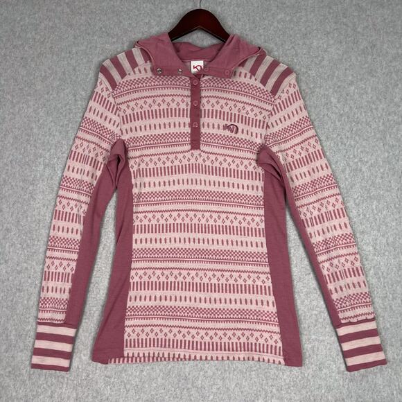 Kari Traa Pink 100% Wool 1/4 Snap Hooded Long Sleeve Baselayer Top Size Large - Picture 1 of 11
